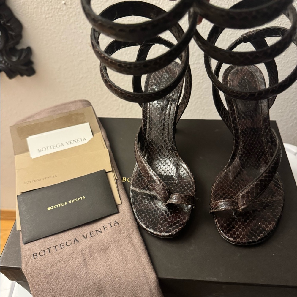 Bottega Veneta Phyton embossed Heeled Sandals with Ankle Straps